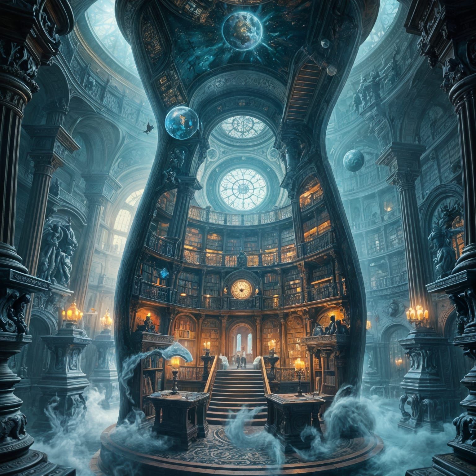 Fantastical Library Scene in Deep Color