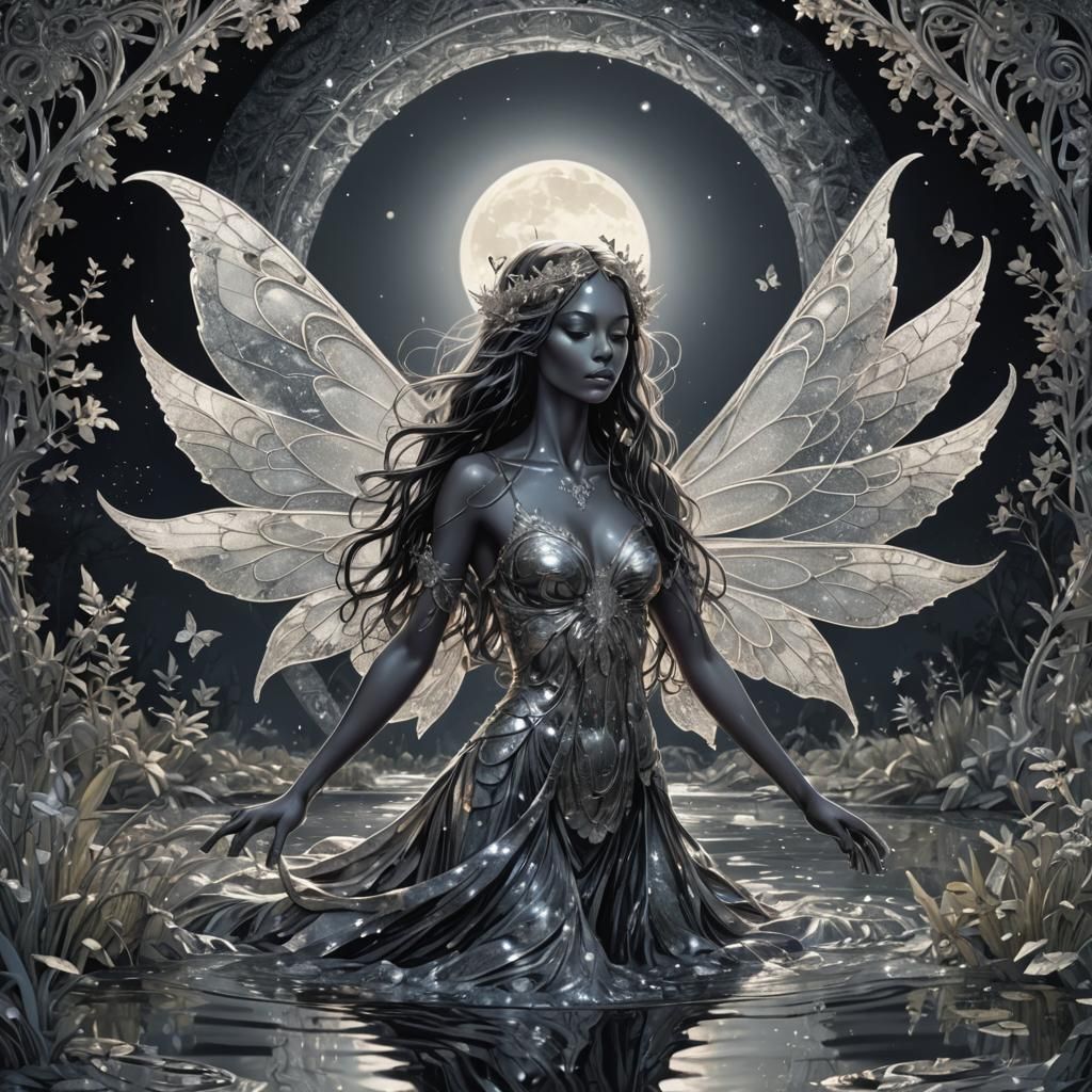 Silver Fairy Emerges Under the Moon