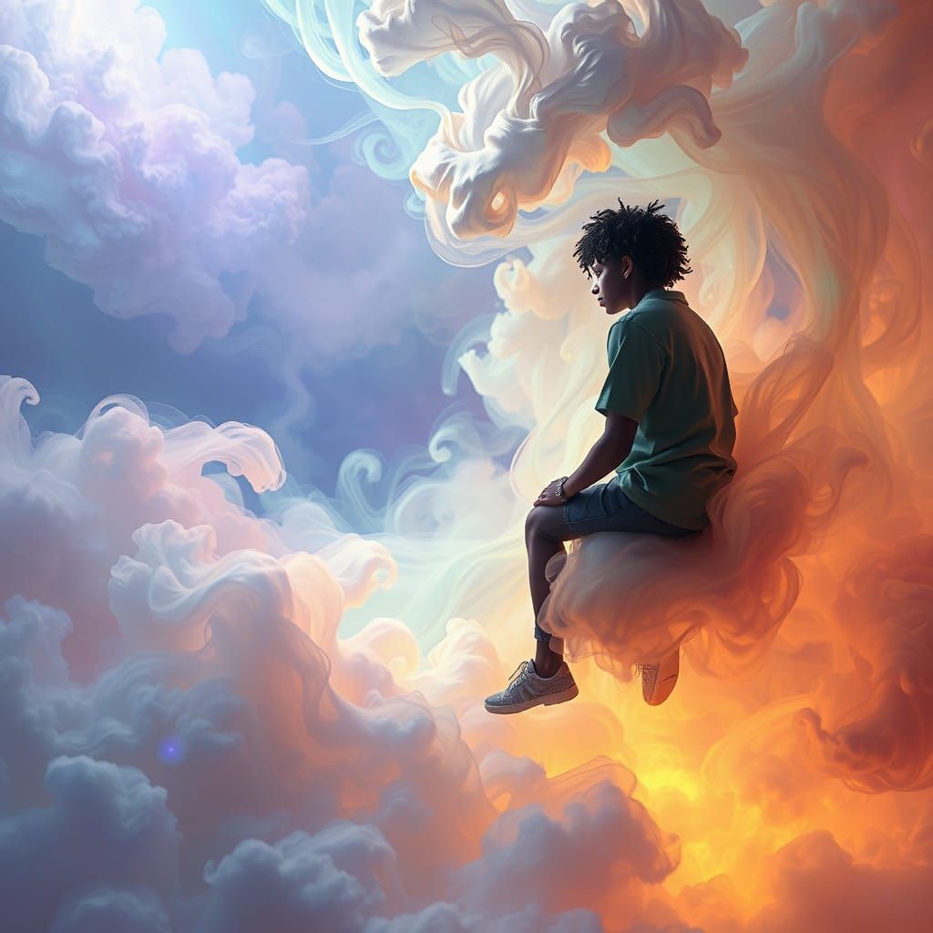 Surreal Dreamscapes: Juice Wrld Levitates on Iridescent Clou...