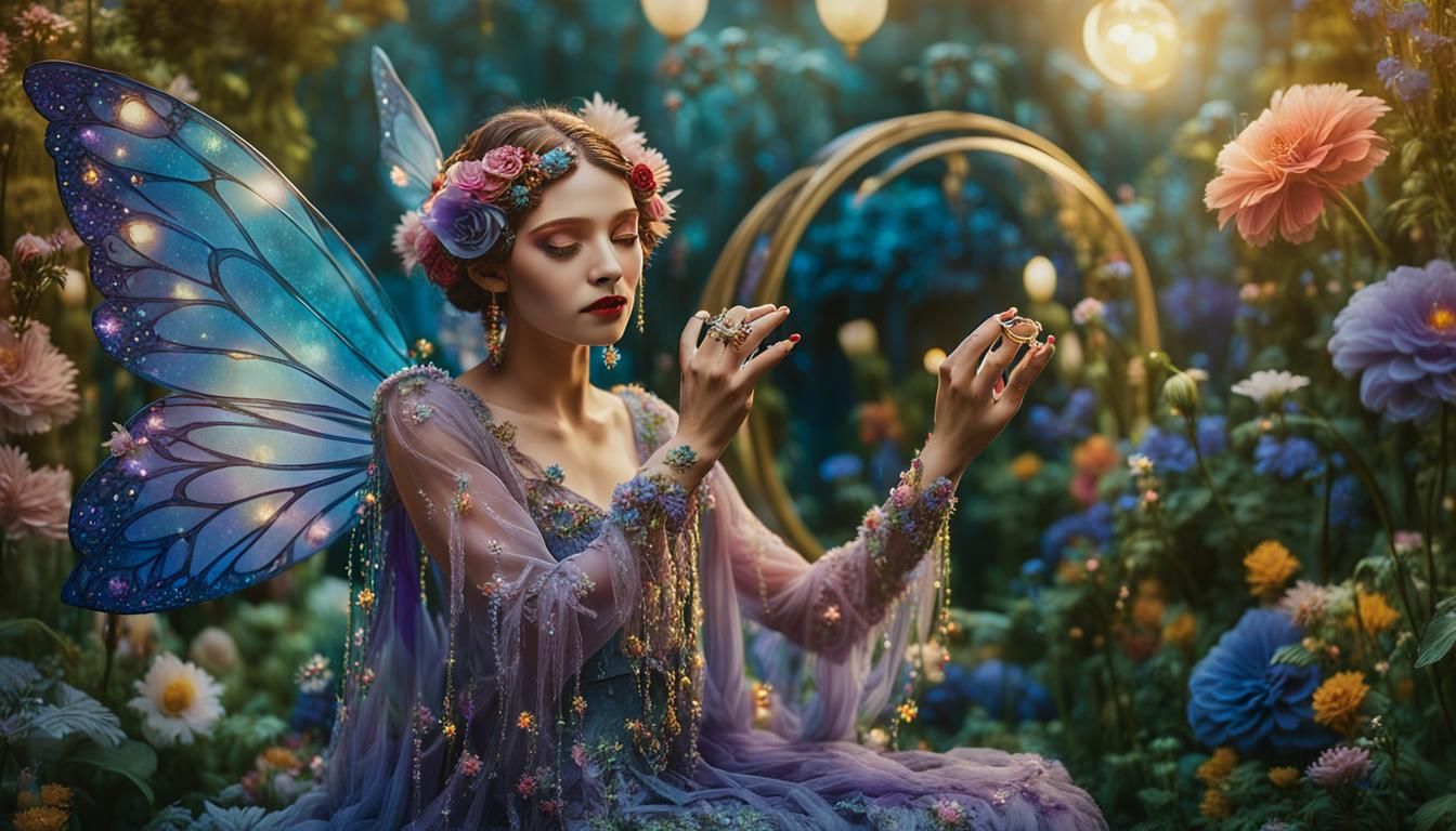 Fairy Holding Resin Ring in Magical Utopia