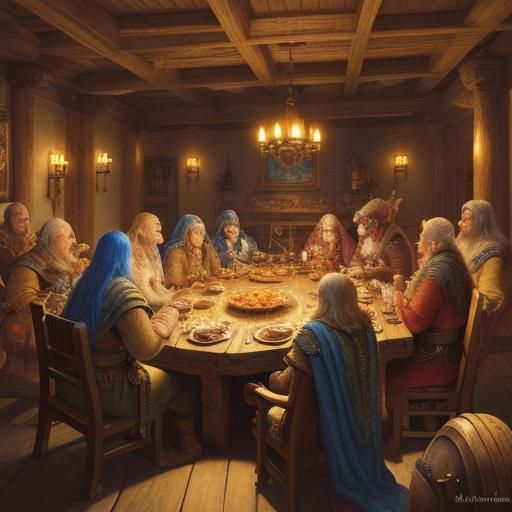 Dwarves Feast in Grand Hall: Fantasy Art