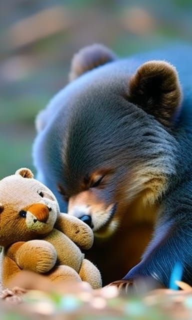 Chibi Baby Bear Sleeping with Yarn Teddy