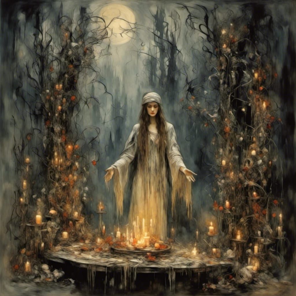 Forest Enchantress Conjuring Spirits in Watercolor Style