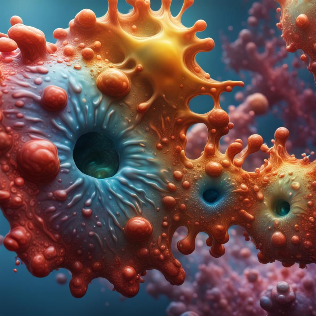Hyperrealistic Amoeba Close-Up: Colorful Splash Art