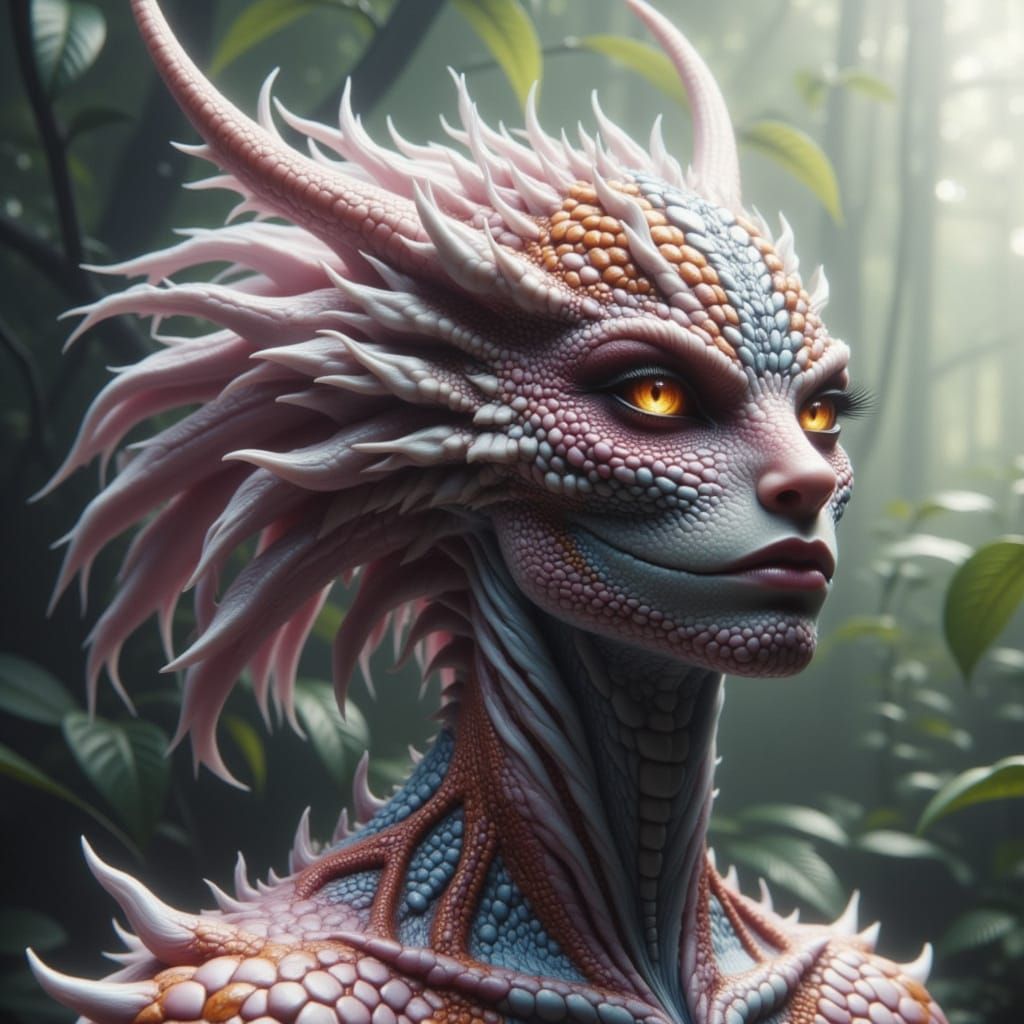 Gecko Goddess in Hyper-Realistic Style