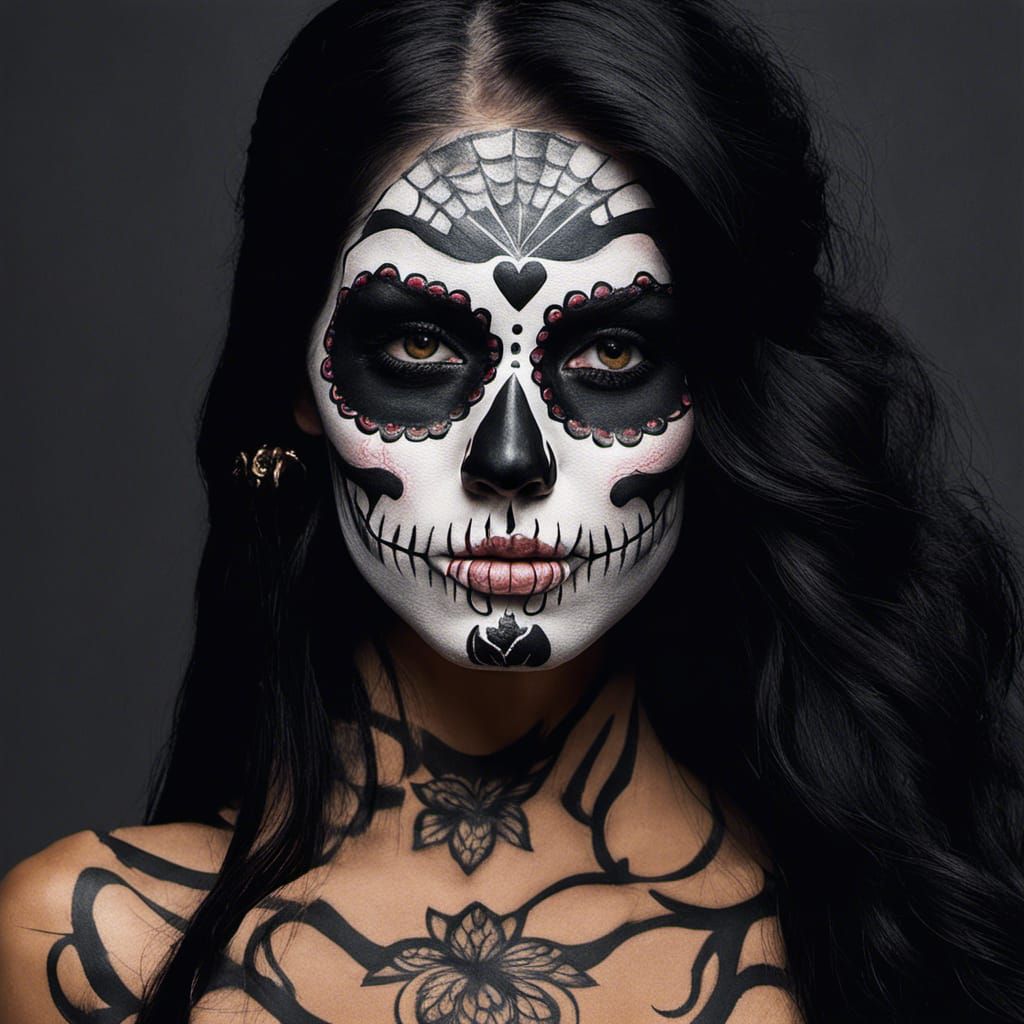 Sinister Sugar Skull Face Paint Close-Up