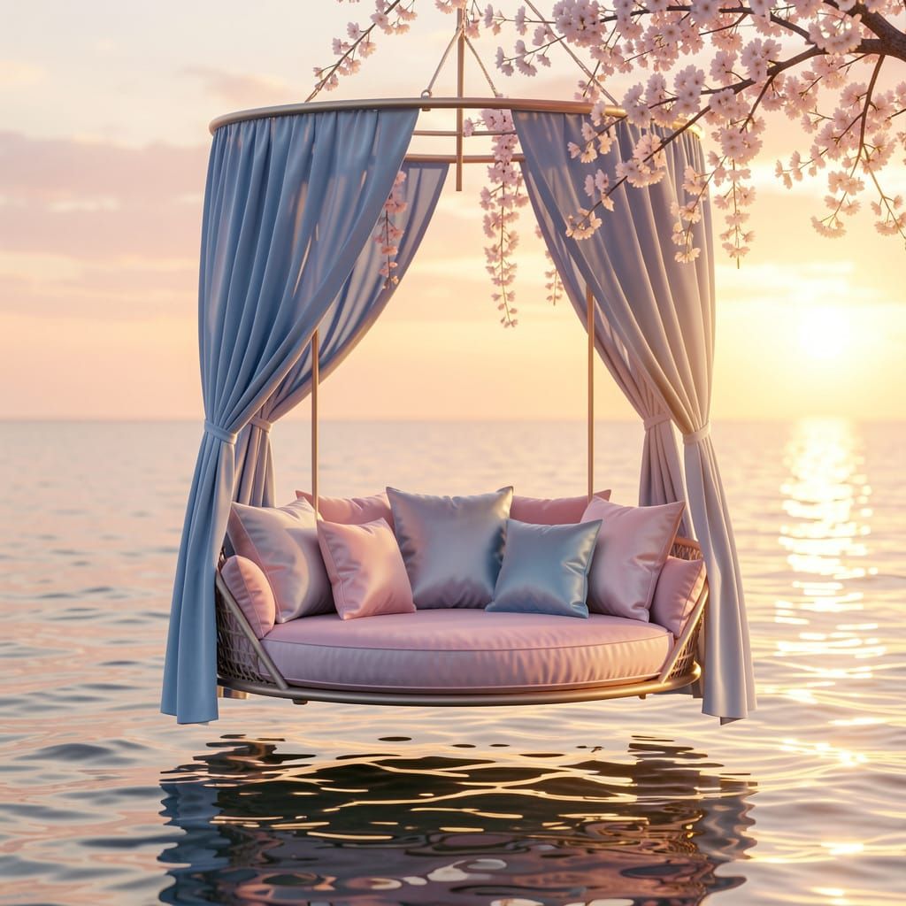 Romantic Sunset Ocean Swing in Golden Light