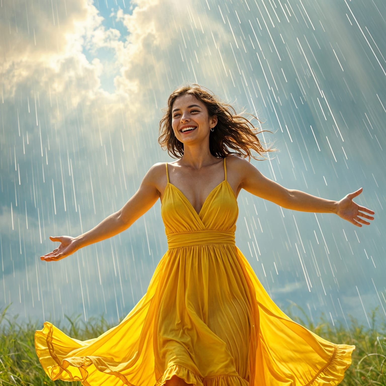 Woman Dancing in Summer Rain