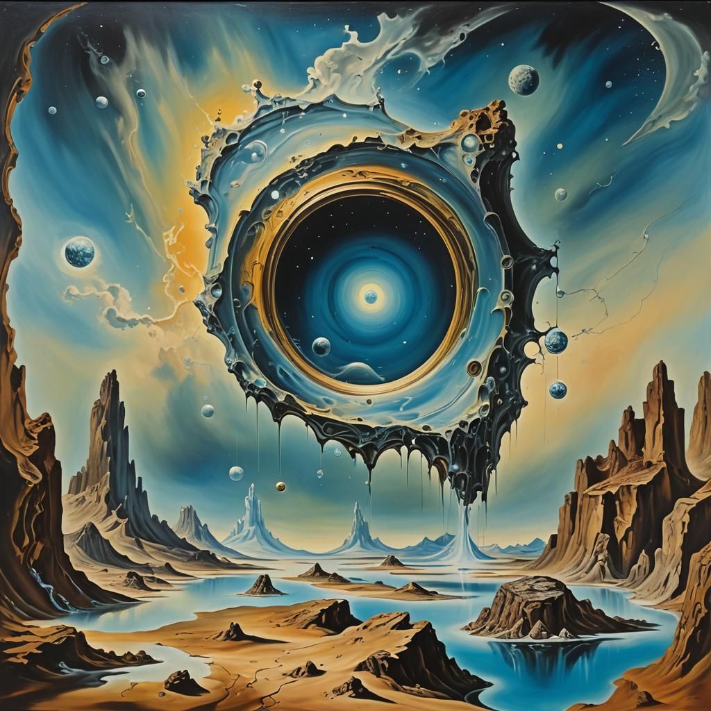 Surreal Time Portal in Space as Oil Painting