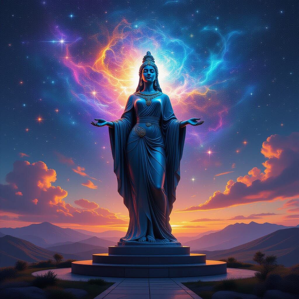 Holographic Astral Cosmic Statue Illustration