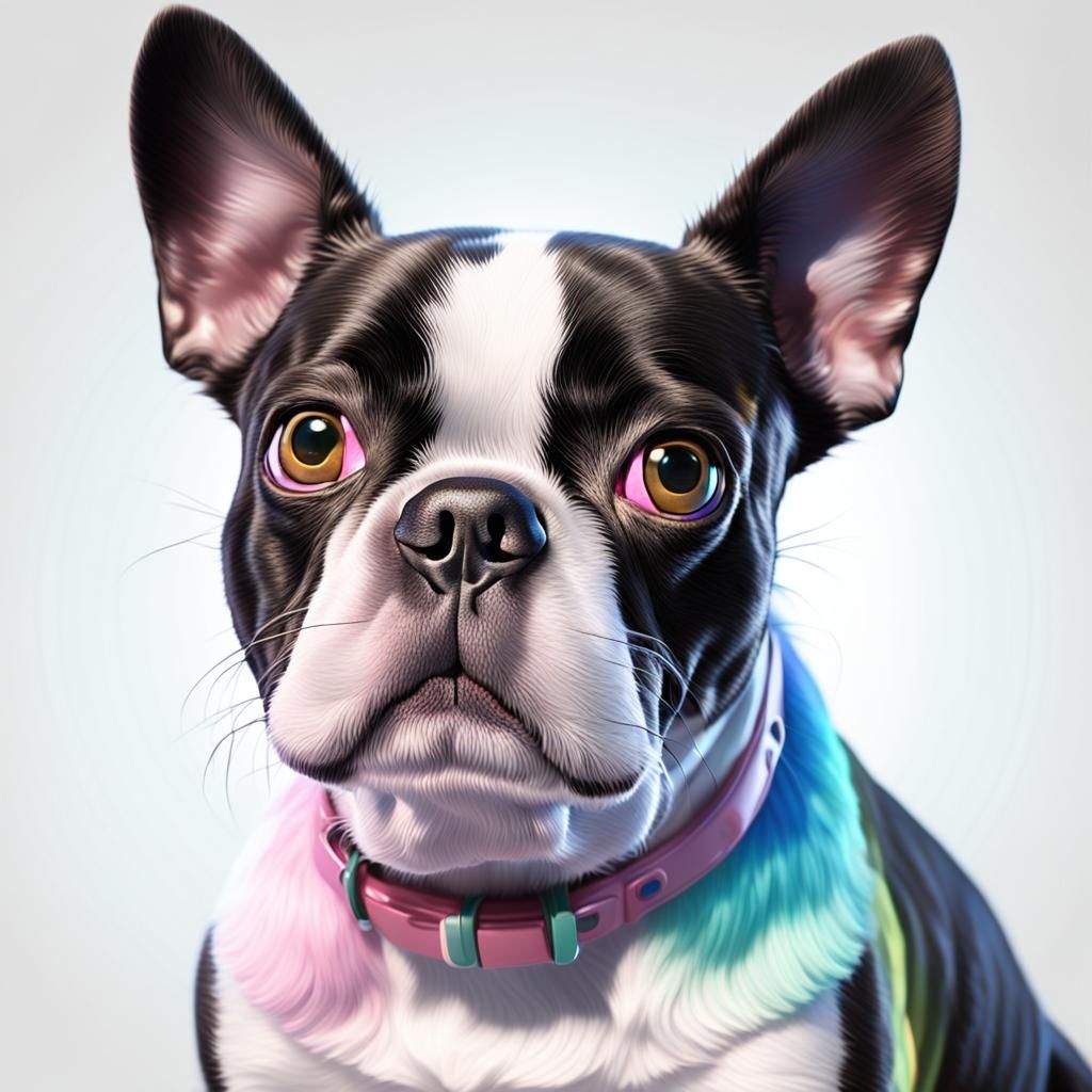 Playful Boston Terrier in Pixar-Style 3D Art