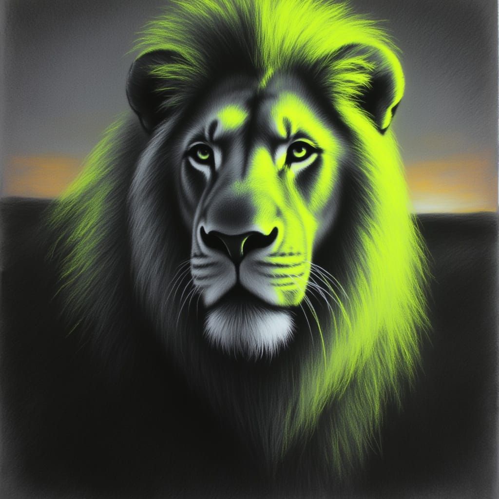 Male Lion Portrait with Neon Yellow Accents