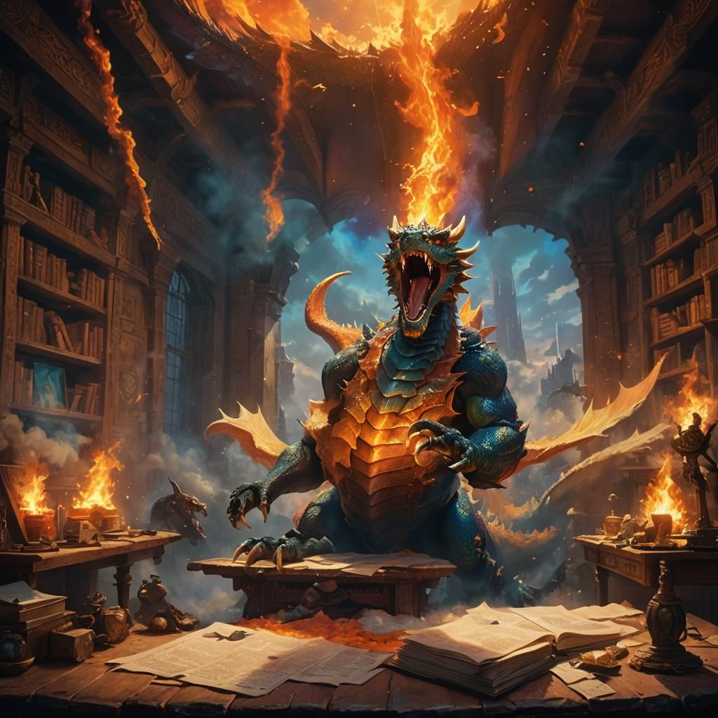 Majestic Dragon Breathing Fire, Fantasy Art
