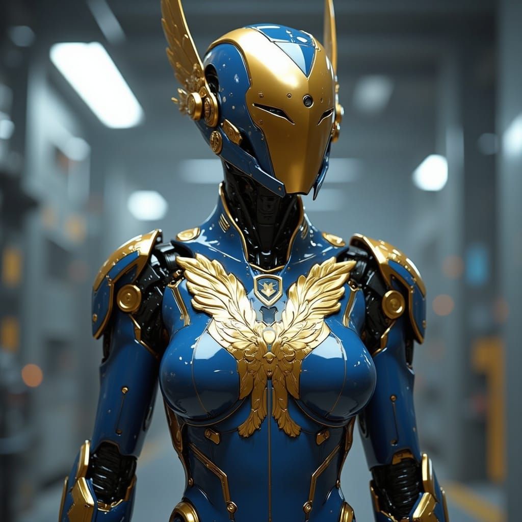 Neo-Cyberpunk Female Warrior in Angelic Armor