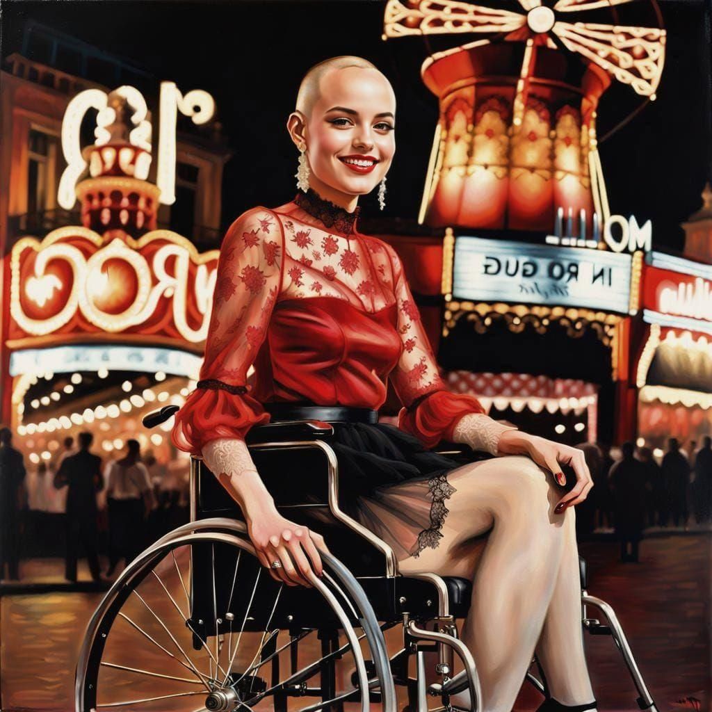 Portrait of a Woman in Wheelchair at Moulin Rouge