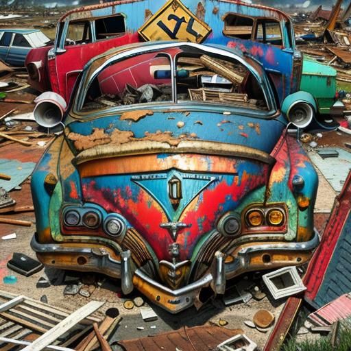 Photorealistic Junkyard Aftermath of Tornado