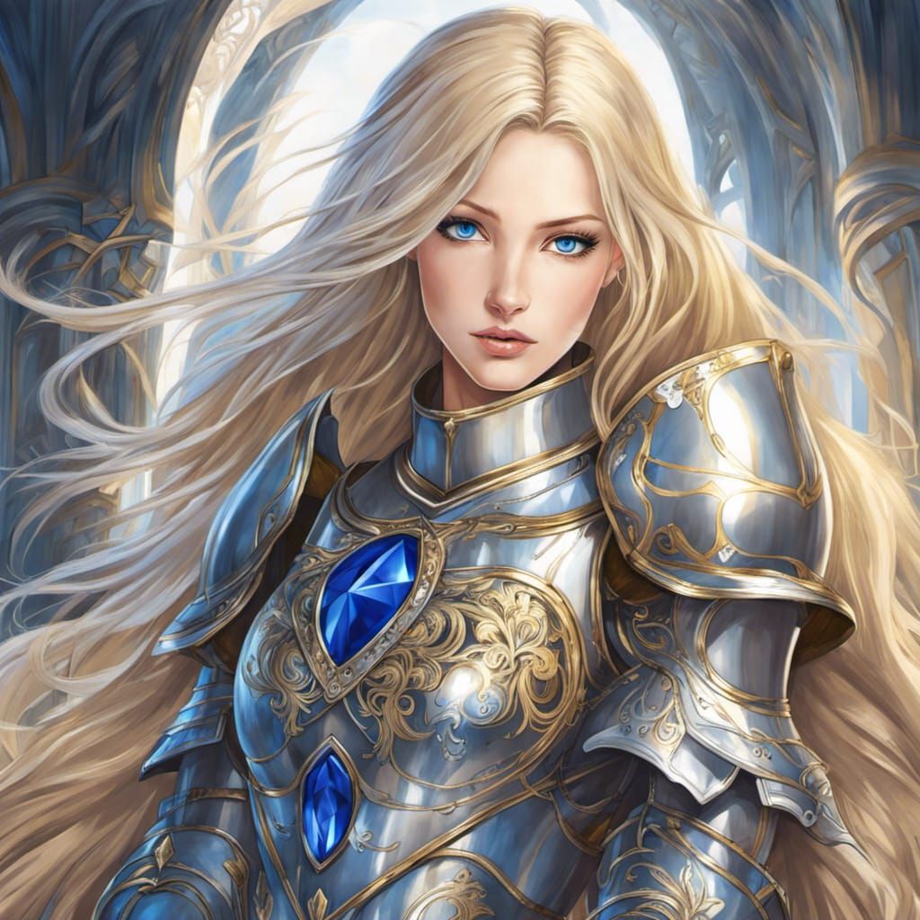 Anime Knight Woman Portrait in Silver Armor
