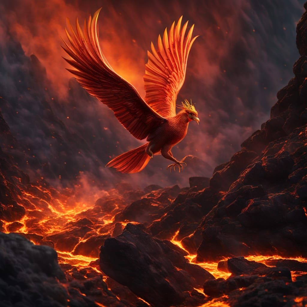 Mystical Phoenix Rises from Fiery Embers
