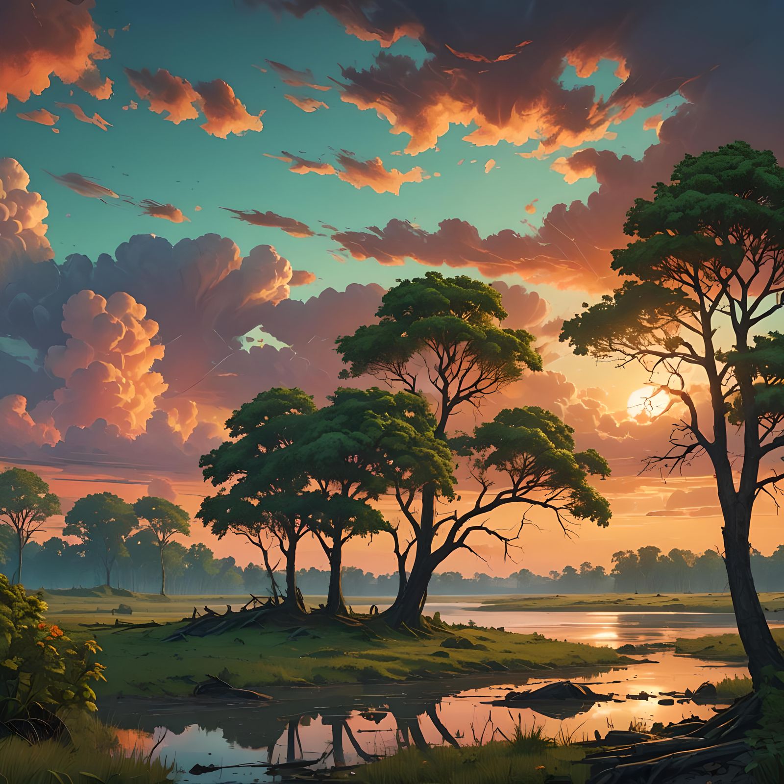 Orinoco River Sunset: Fantastical Detailed Matte Painting