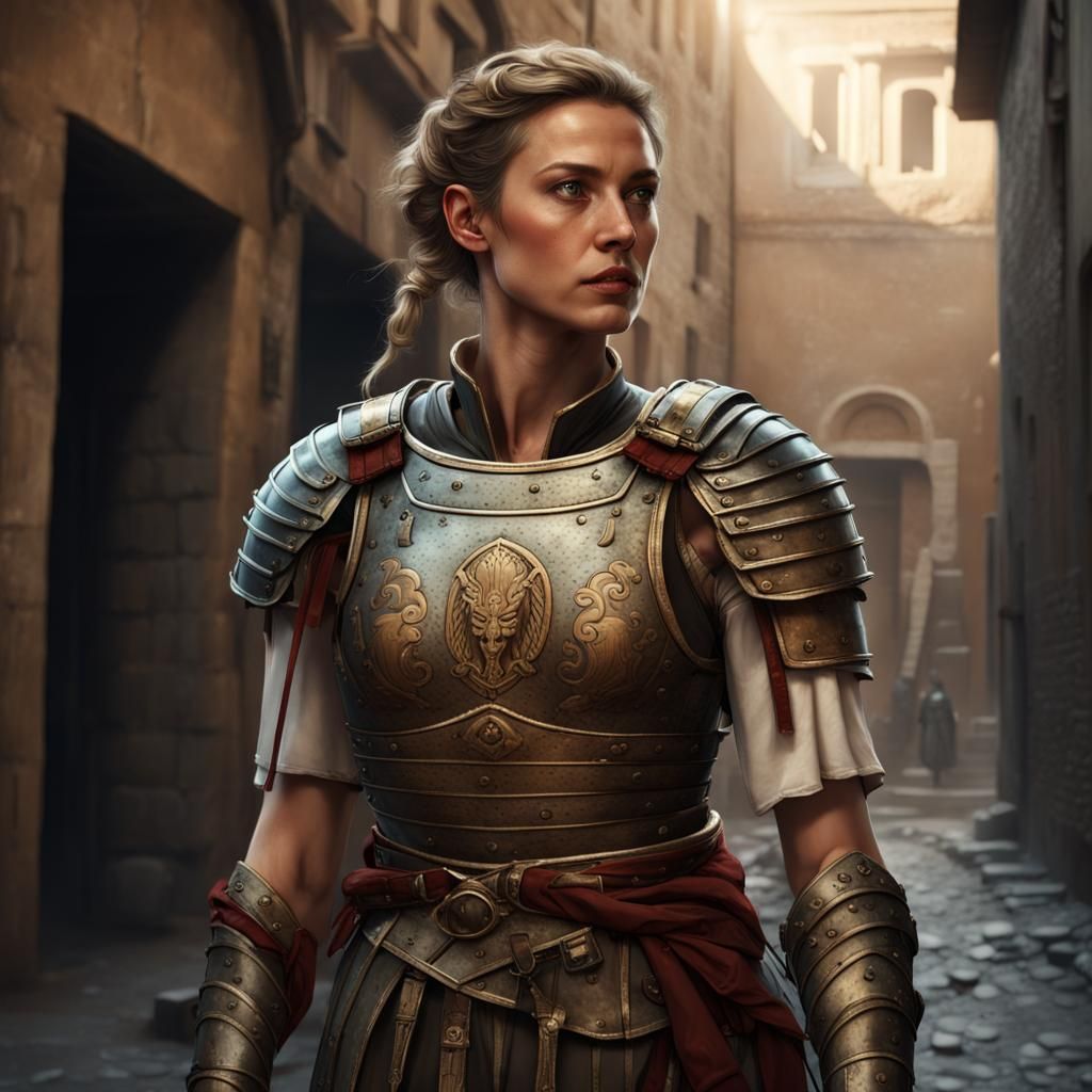 Roman Military Doctor in City Alley: Detailed Matte Painting