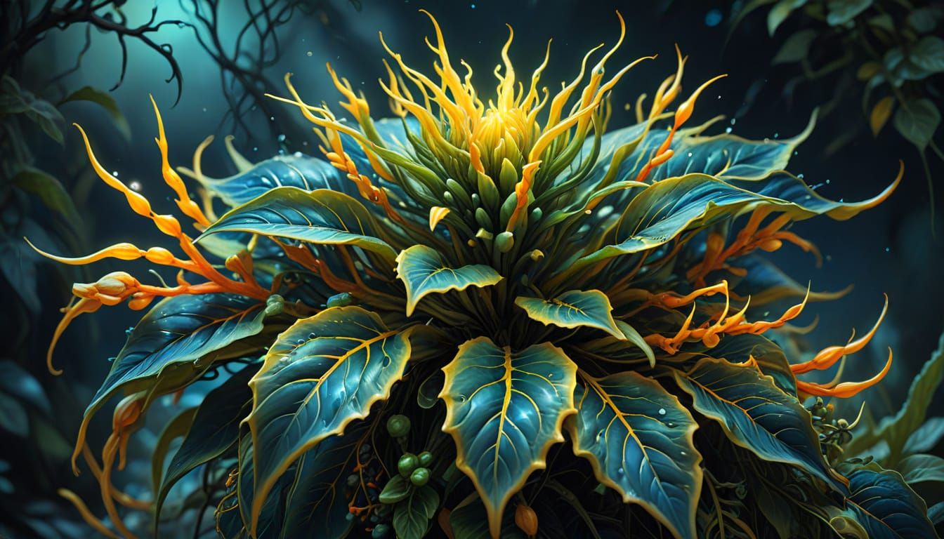 Hyperrealistic Portrait of a Mutant Plant in Deep Greens and...