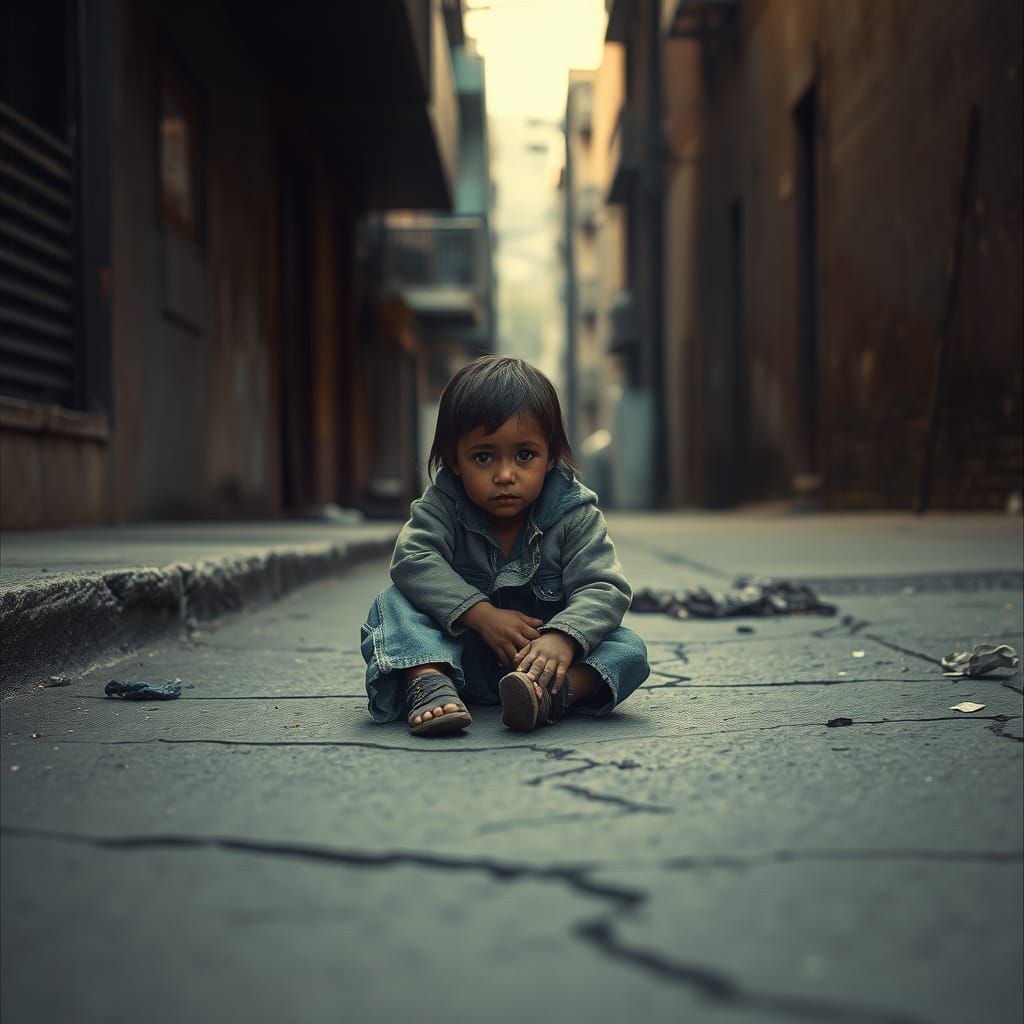 Homeless Child's Despair: A Cinematic Ghetto Scene