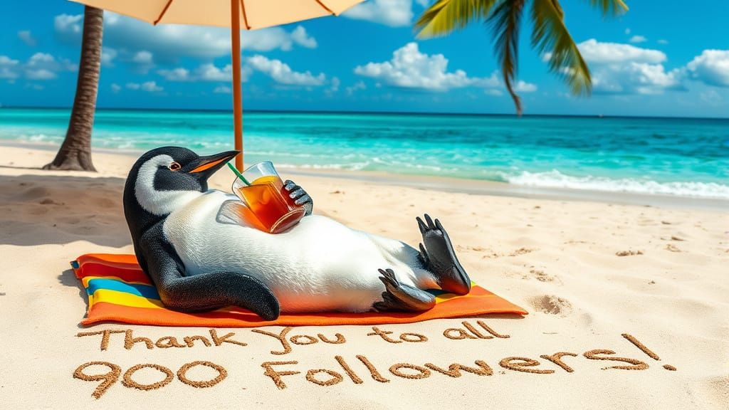 Penguin Thank You on Tropical Beach