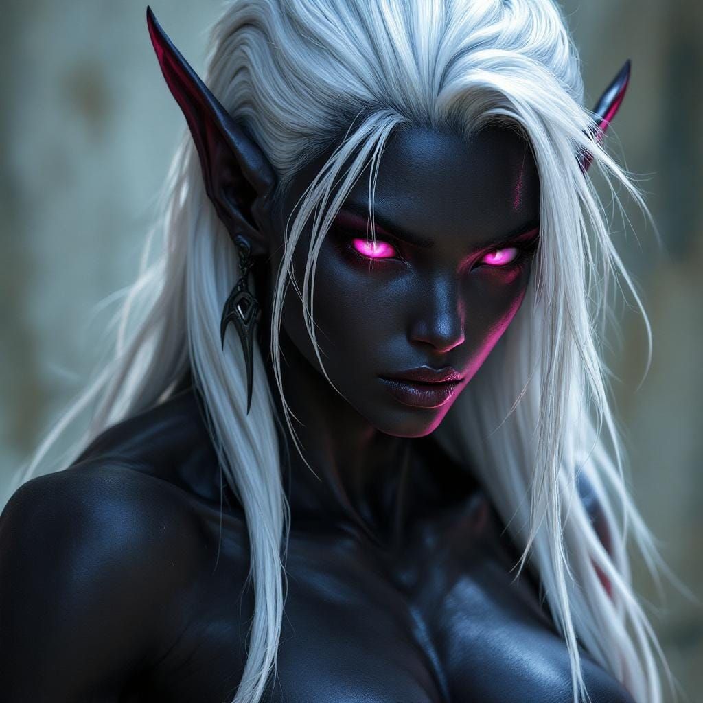 Powerful Drow Warrior with White Hair