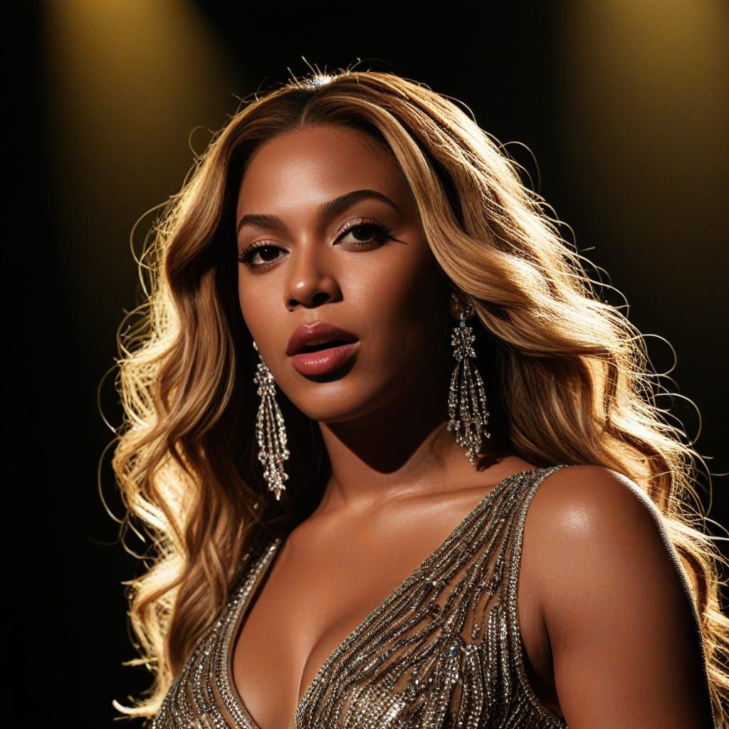 Beyoncé Sings On Stage in Hyperrealistic Portrait