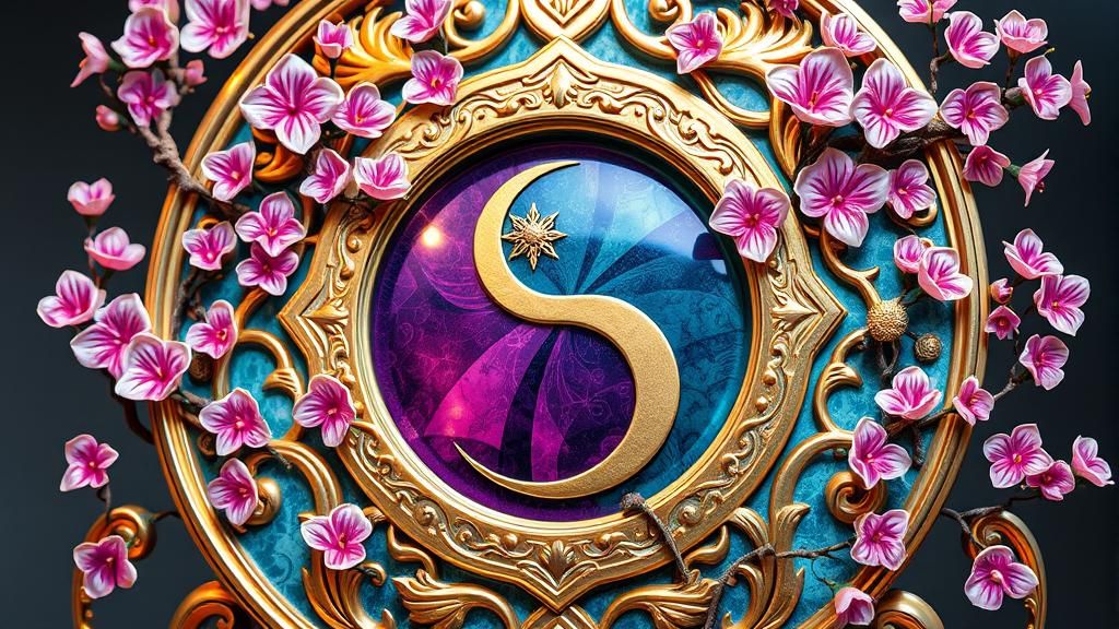 Yin Yang Cherry Blossom Sculpture in Enamel Style