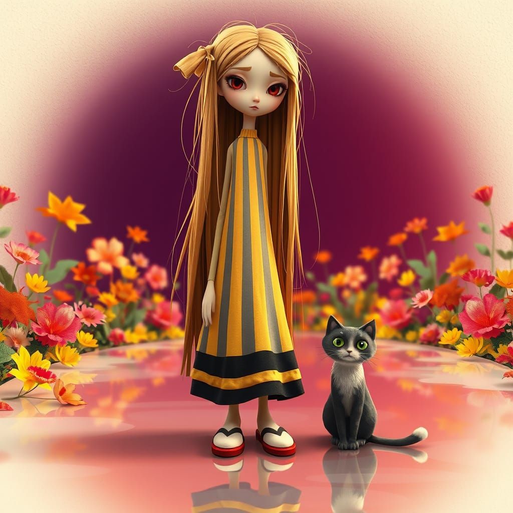 Abstract Girl in Flower Garden 3D Art