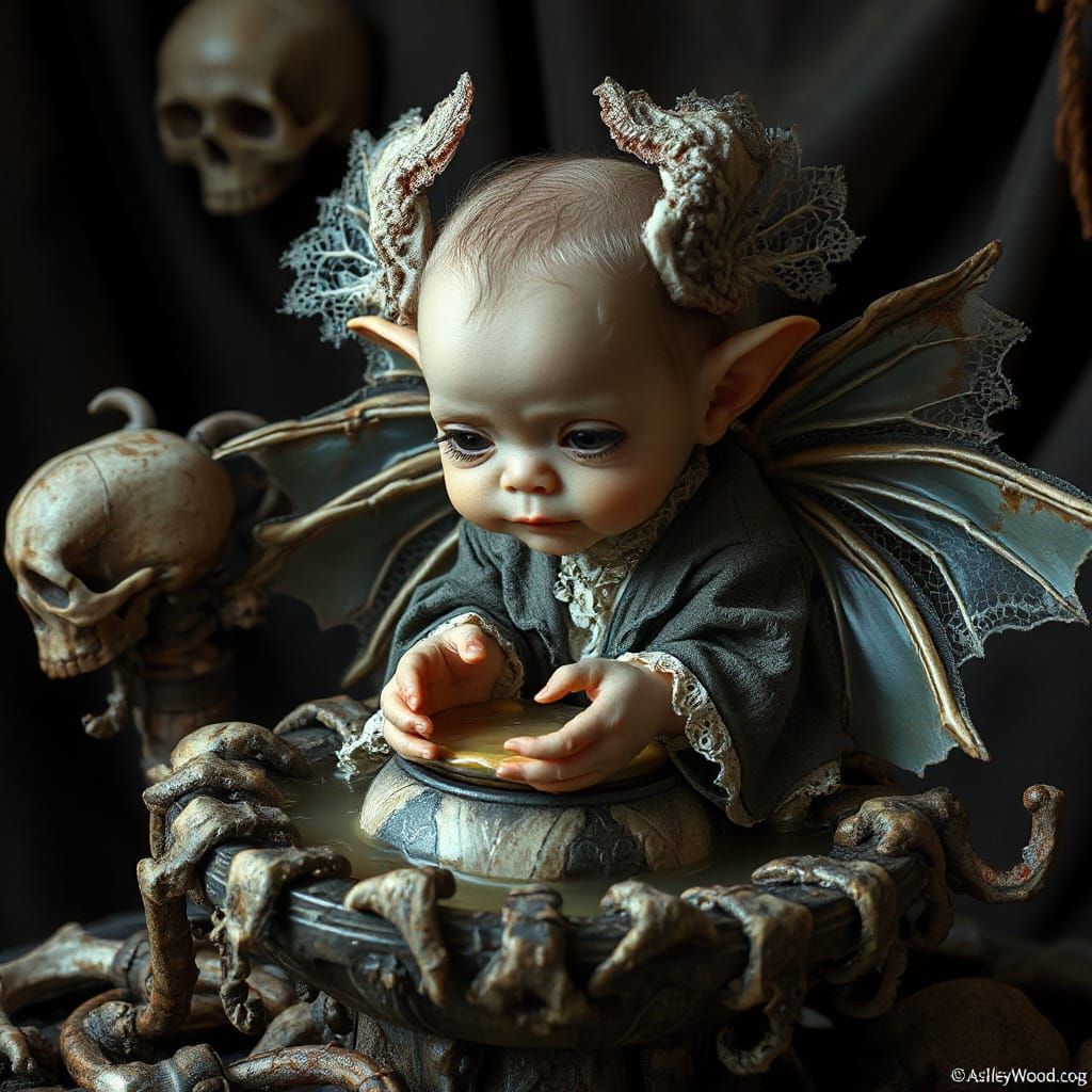 Horrific Winged Baby Sipping Nectar