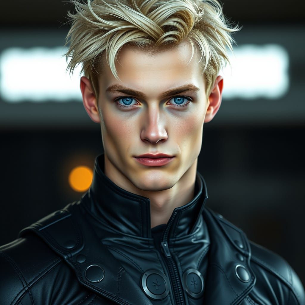 Strong and Confident Man in Futuristic Black Leathers