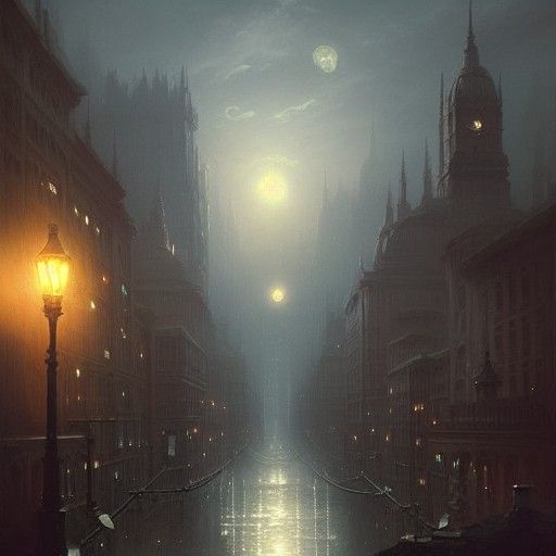 Sinister Moon City in Ethereal Fantasy Style