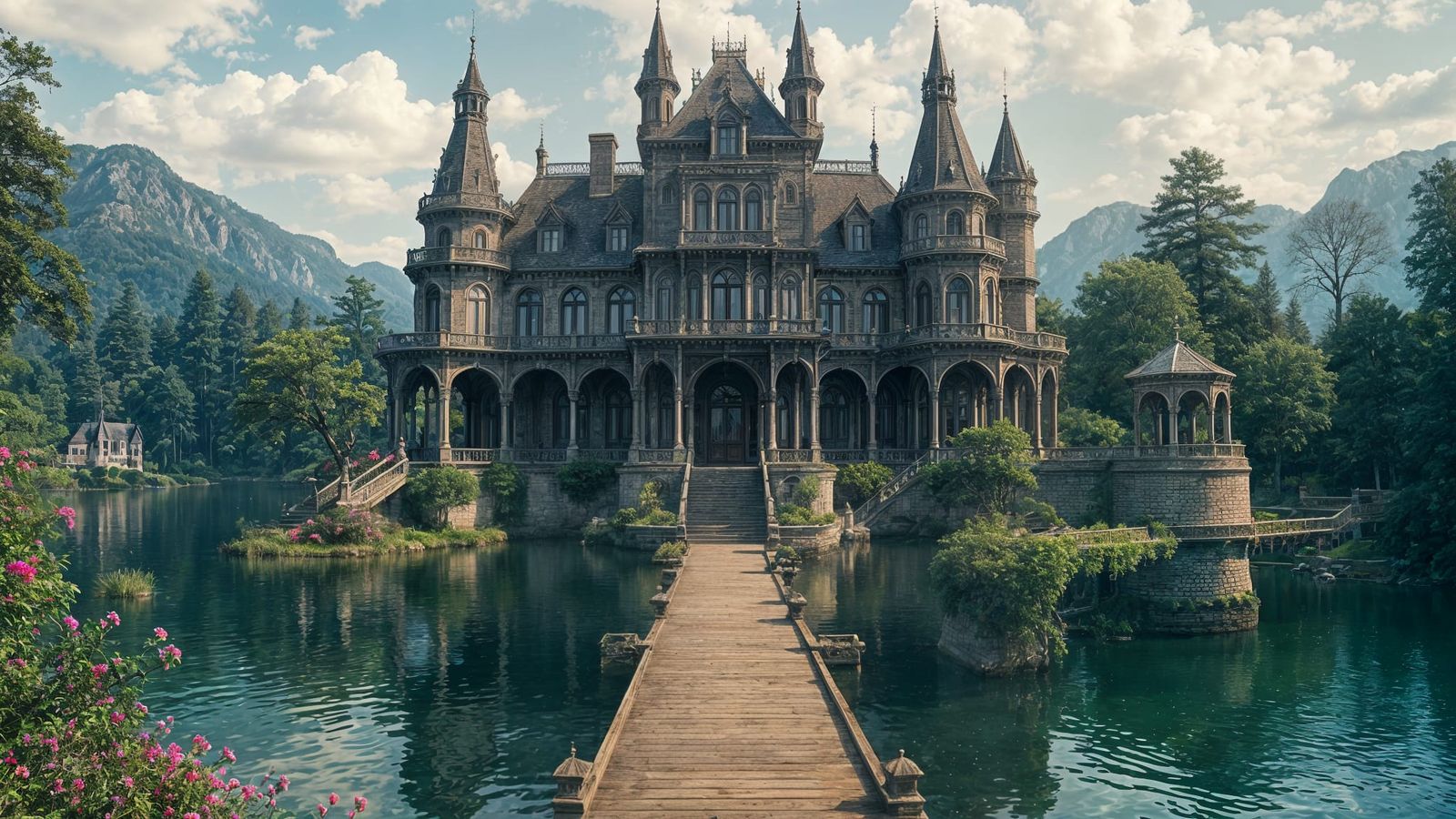 Fairytale Castle Estate on a Lake: Aerial View