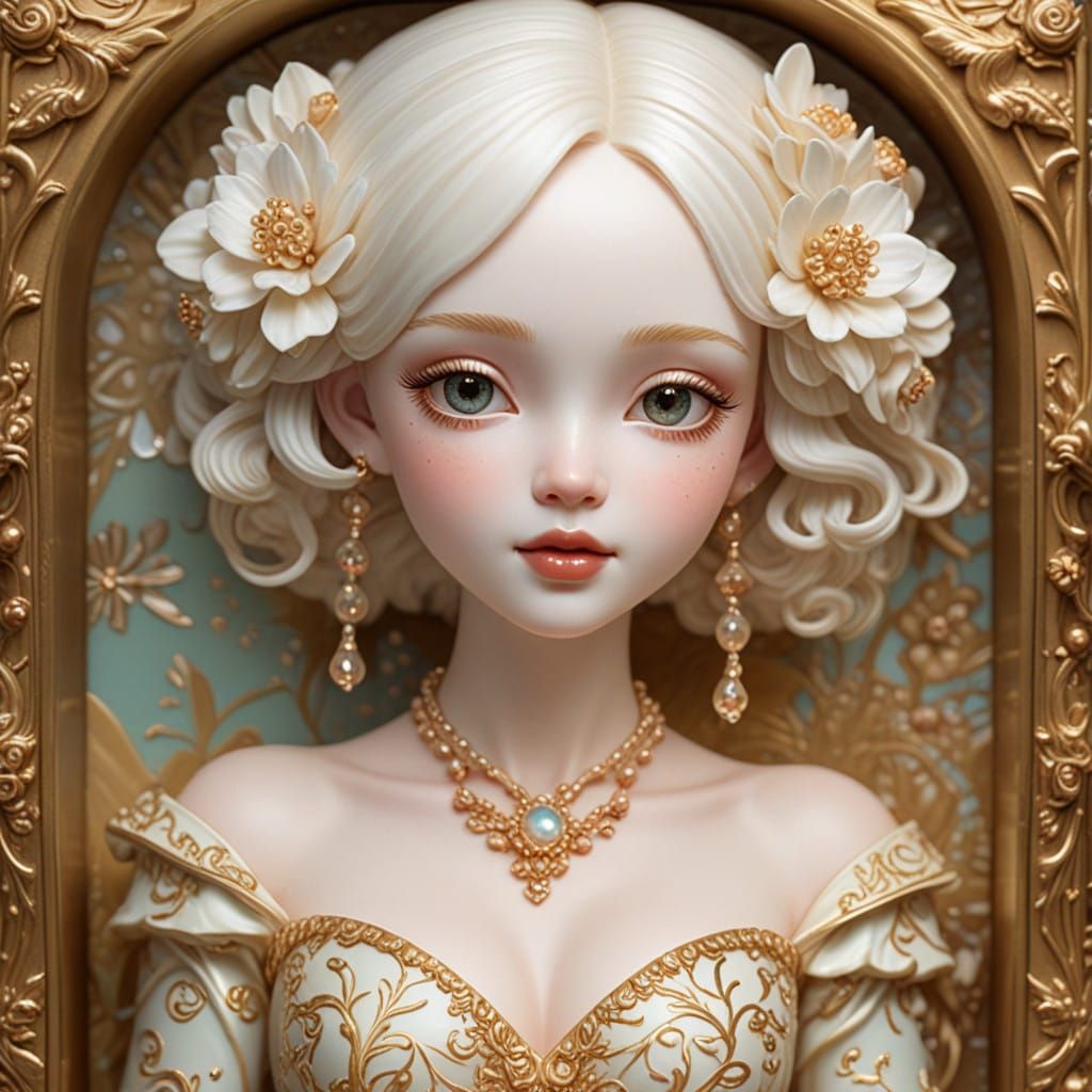 Feminine Surrealist Scene in Whimsical Art Style