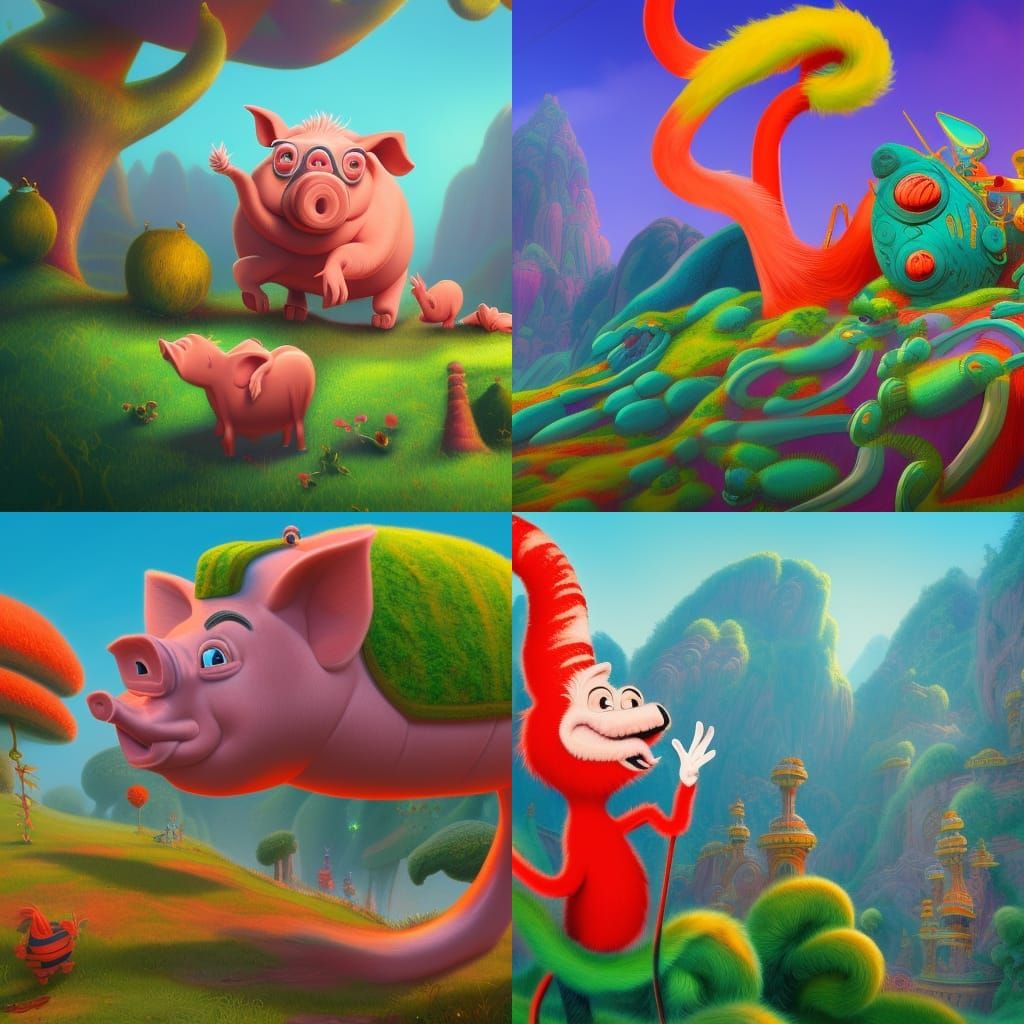 Dr. Seuss Style Pig Illustration
