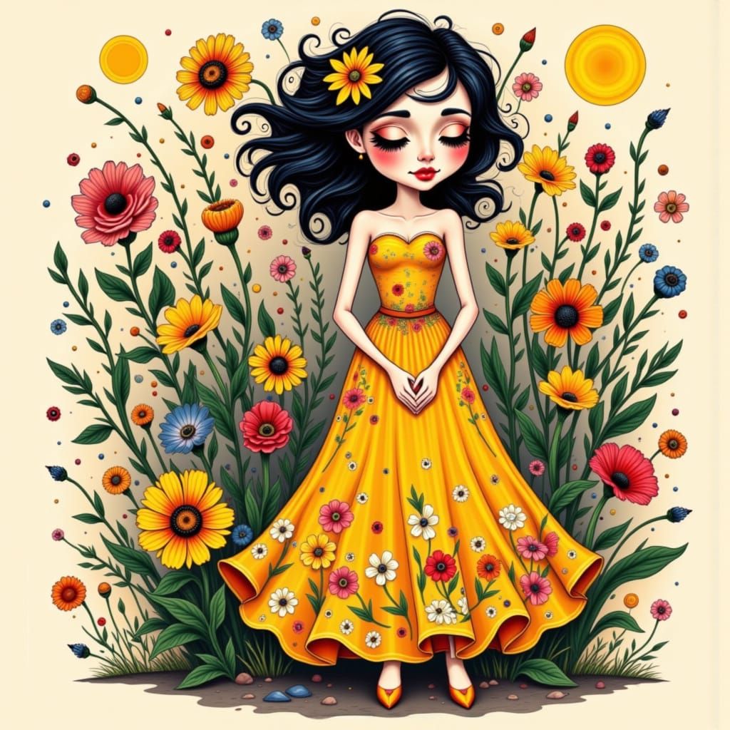 Bee-Woman in Floral Garden, Digital Art Style