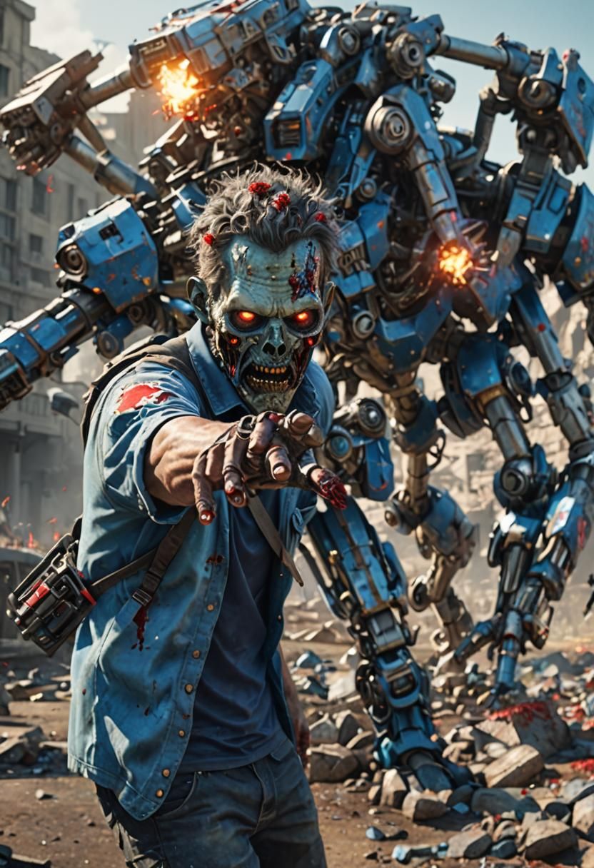 Wasteland Survivor in Mech-Detailed Apocalypse Scene