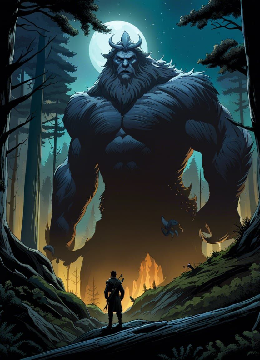 Forest Giant Moonlit Dark Fantasy Concept Art