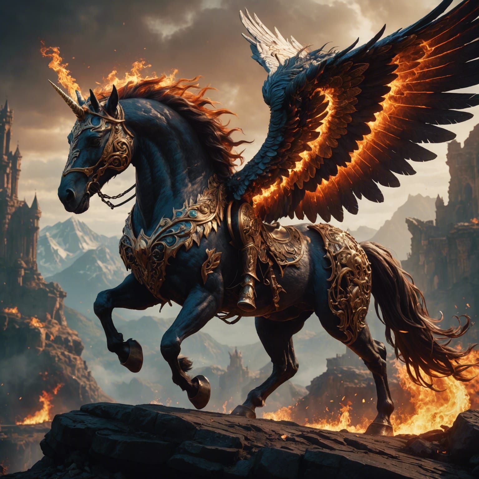 Fiery Pegasus in Detailed Matte Painting