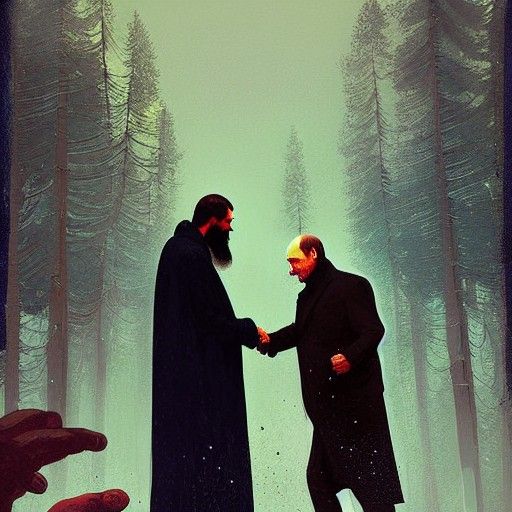Putin and Rasputin Handshake in Pop Art Style