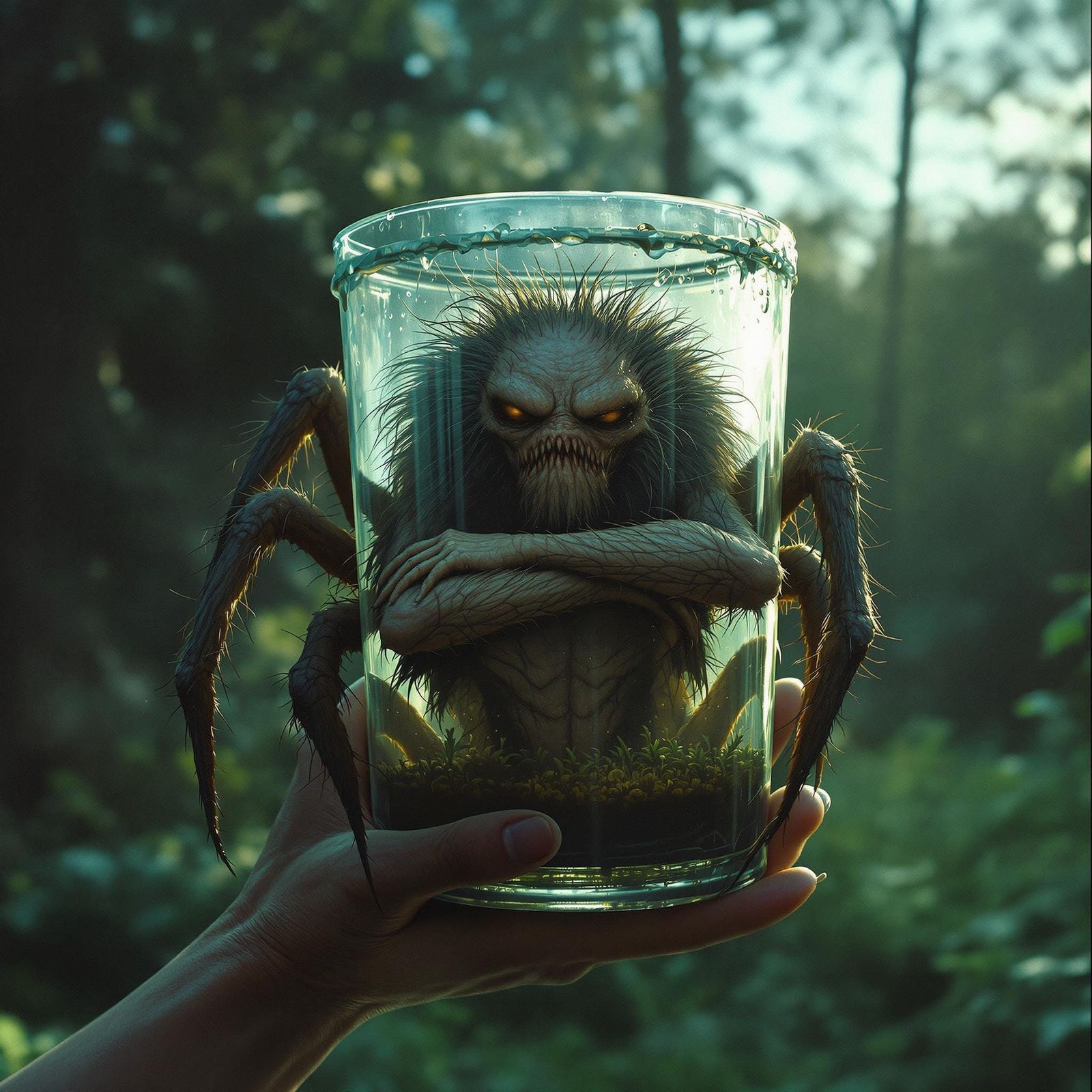 Hurt Spider Creature in Glass Container