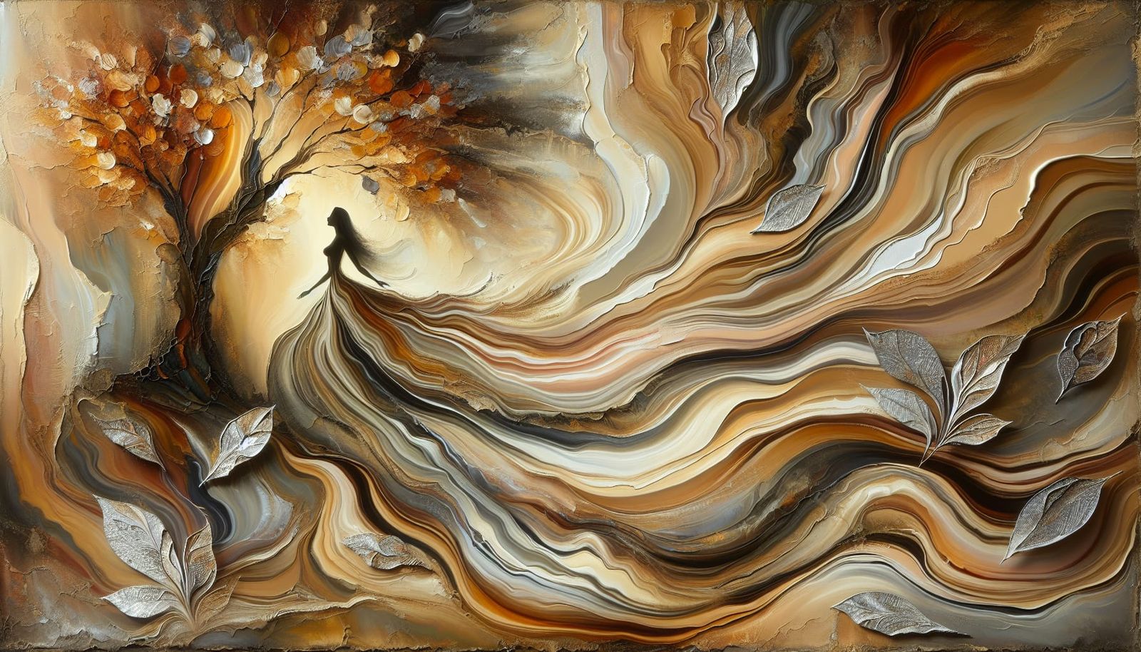 Feminine Silhouette in Abstract Autumn Landscape