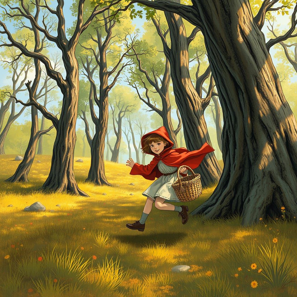 Whimsical Forest Girl in Crimson Cloak