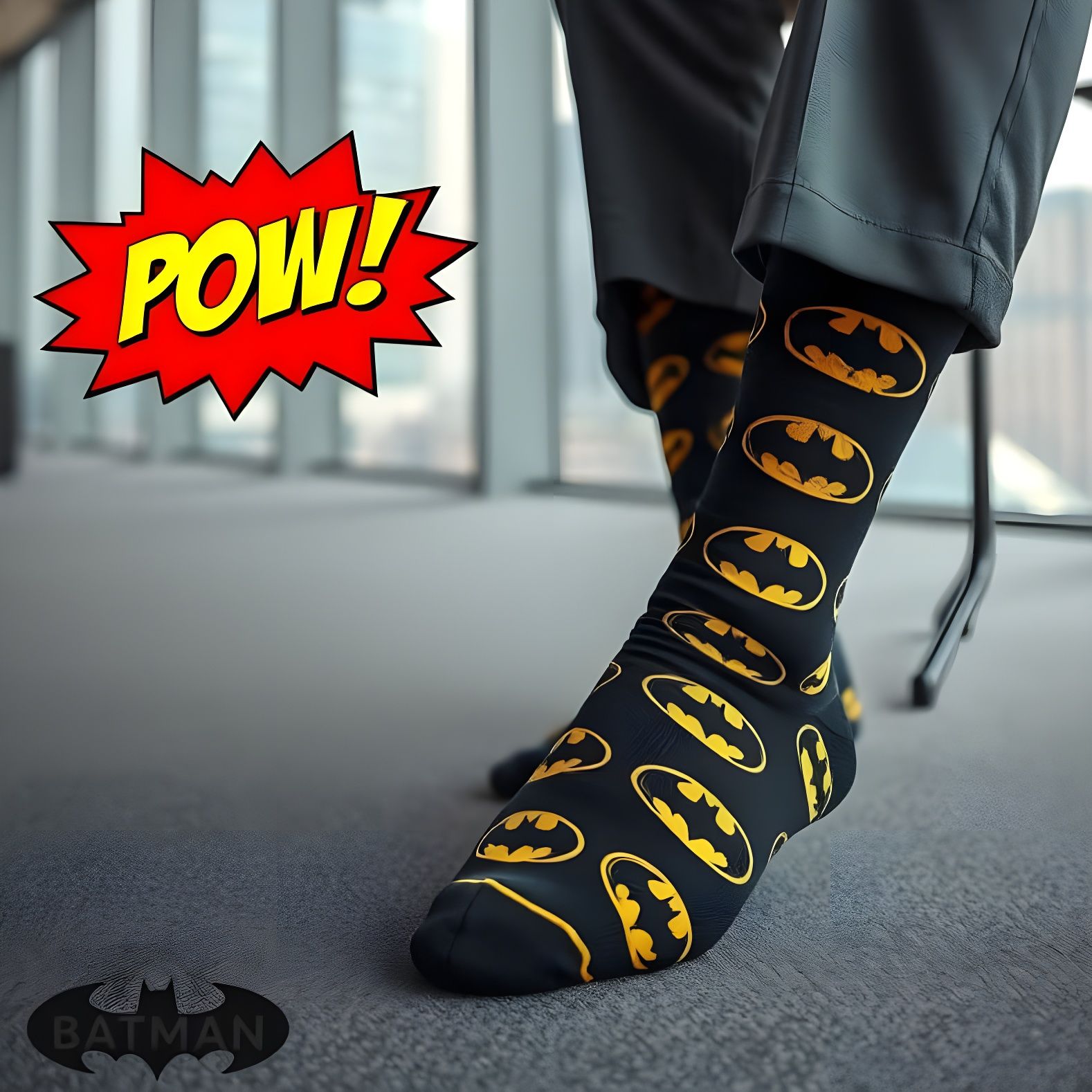 Stylish Businessman Socks with Comic Book Bat-Signal Design