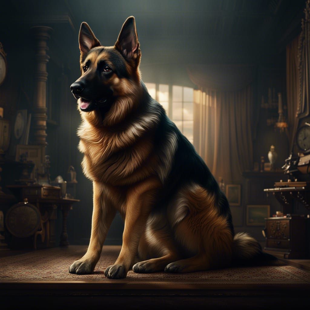 Majestic German Shepherd: Dramatic Digital Painting