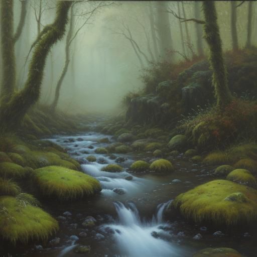 Mossy Stream Oil Painting