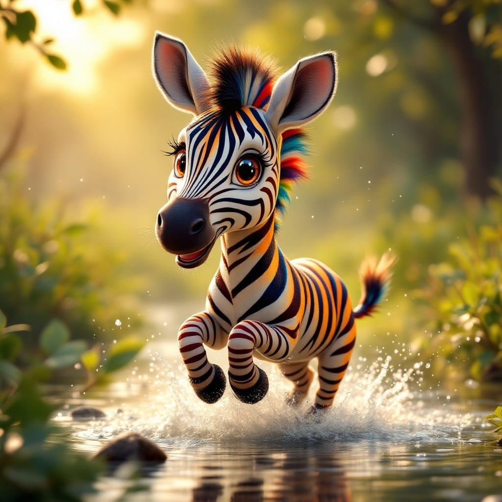 Vibrant Fantasy Zebra in Hyper-Detailed CGI Style