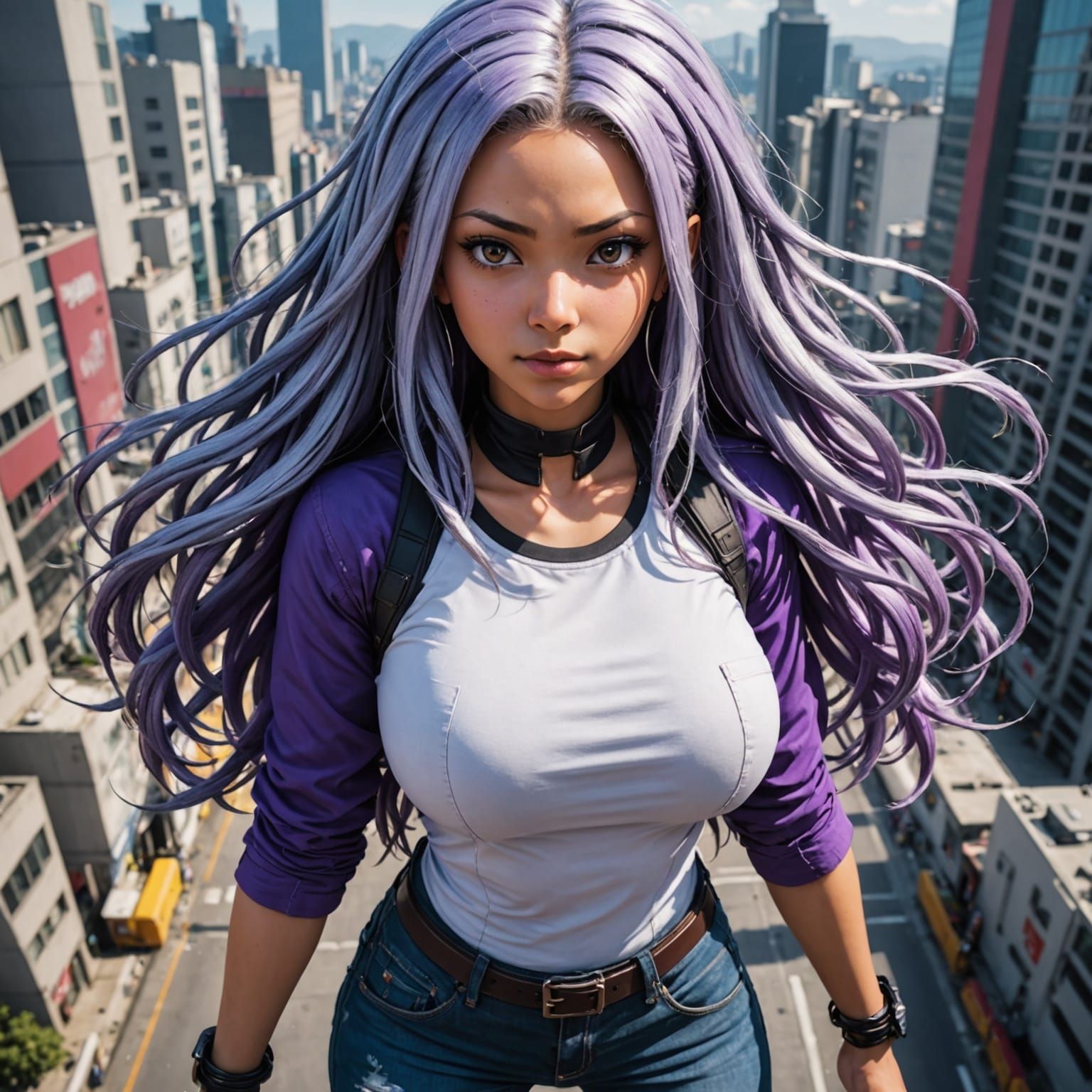 Feminine Figure Amidst Electric Energy in Manga Style